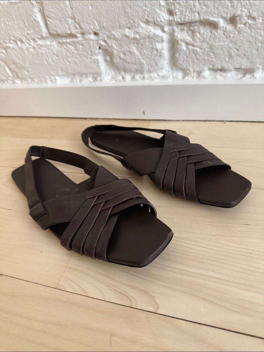The ROW Size 39.5 Woven Slingback Flat Sandals - Dark Brown